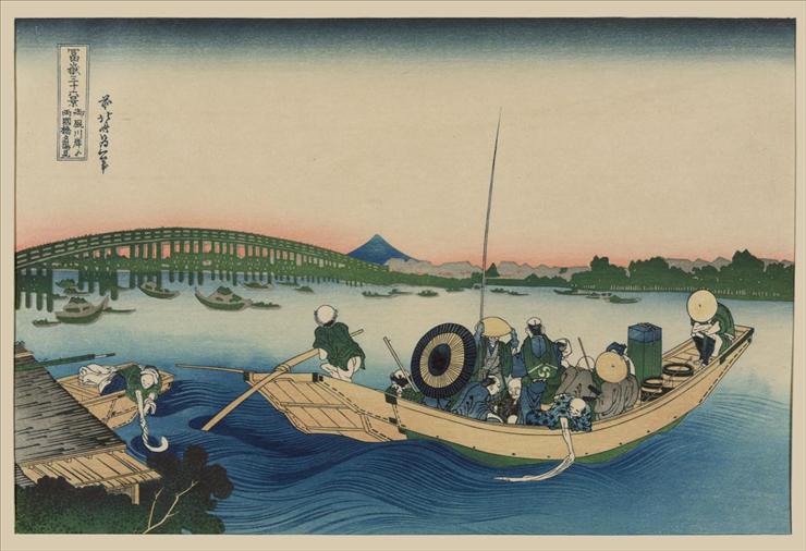 K Hokusai - Sunset across the Ryogoku Bridge over the Sumida River at Onmayagashi.jpg