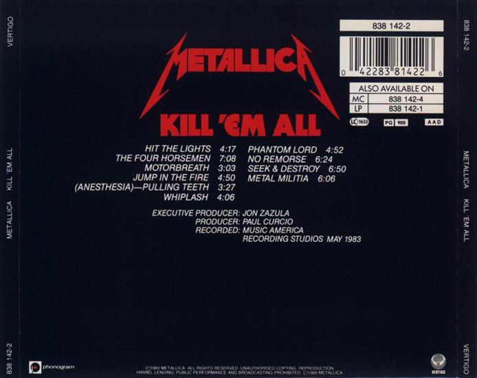 Muzyka - Metallica - 1983 - Kill em All - Back.jpg