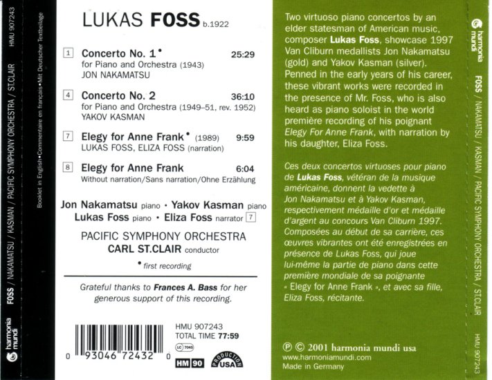 Foss - Piano Concertos  Elegy for Anne Frank Nakamatsu, Kasman, Foss - foss_back.JPG